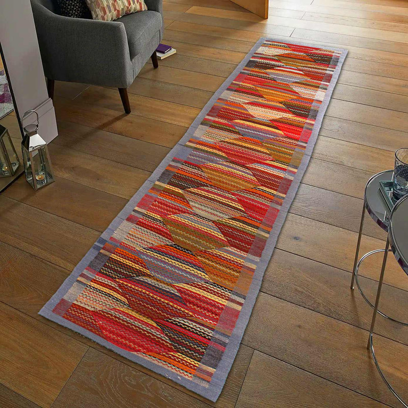 Tapis de couloir à tissage plat unique de 2 pi 2 po x 8 pi 5 po Sandisfield gris / rouge / brun