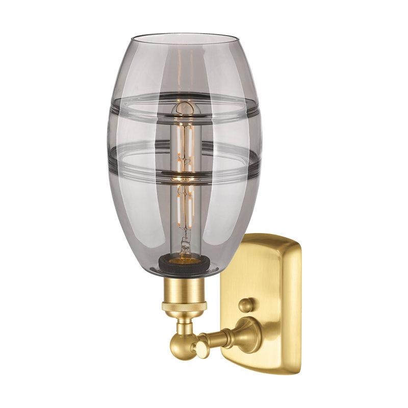 Applique murale en acier Bettylou, H 9,13 po x l 5,88 po x P 7,06 po, Or satiné, Gris fumée clair
