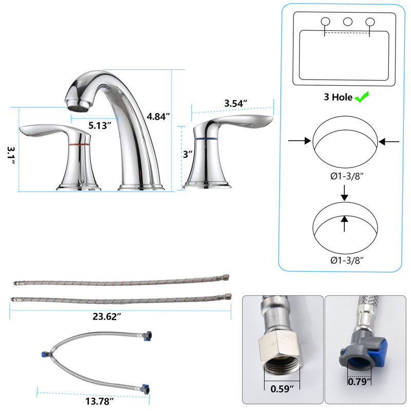 Widespread 2-handle Bathroom Faucet with Drain Assembly, Chrome