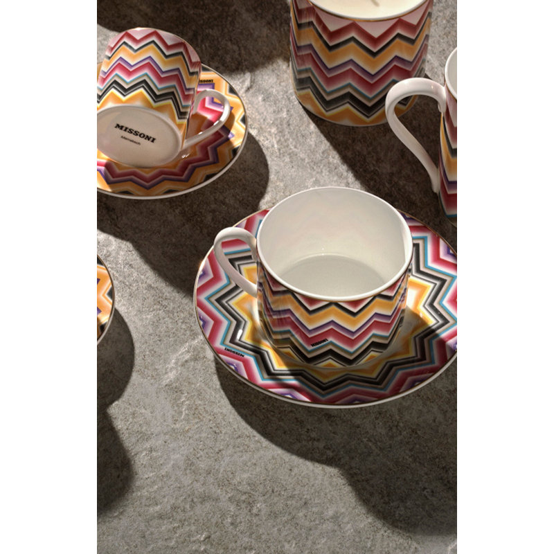 Missoni Tea Cup & Saucer Marrakech Luxury Box Set 2 Pcs. Diam. 3.3", H 2.3", Cap. 7.5 Oz, Saucer Dim. 6", 6