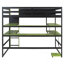Lit mezzanine double en bois avec bureau, support de rangement latéral, tablettes multiples et lumière RVB, vert-1971701896-1971701897