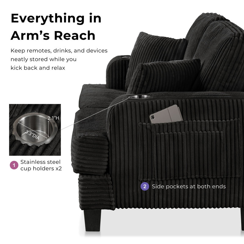 Luka 2-Piece Chenille Sofa Set, Dark Gray, 2 Pcs: Sofa, Loveseat