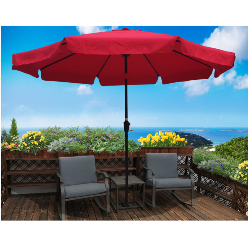 Parasol de patio de 10 pi avec inclinaison à manivelle, Rouge