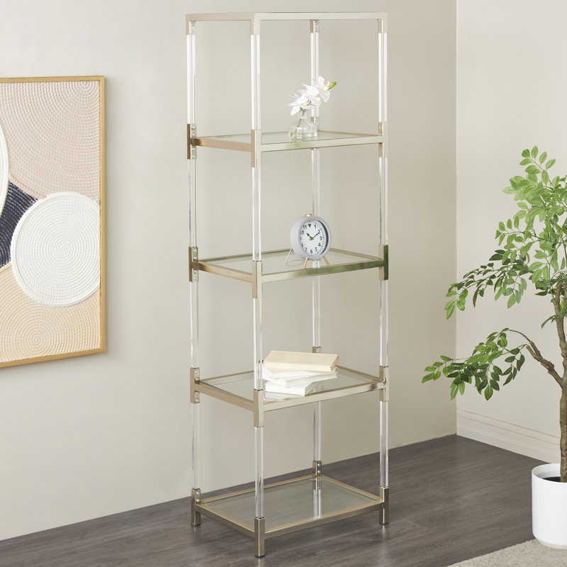 Nichalaus Acrylic Plastic Cube Shaped Storage Clear Shelving Unit with Silver Frame Supports