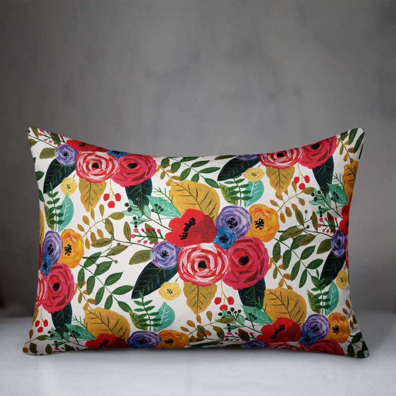 Bright Multi Floral Pattern Floral Throw Pillow