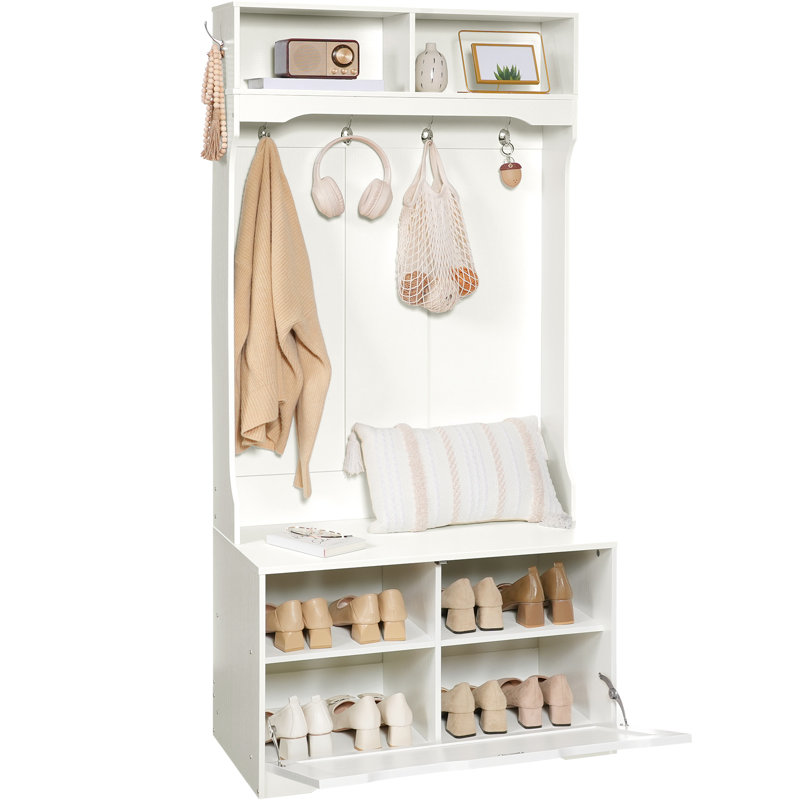Arbre d'entrée Bobbi de 31,5 po de largeur avec banc et rangement pour chaussures, Blanc