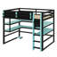 Lit mezzanine multifonctionnel en bois avec bureau intégré, tablettes de rangement et éclairage RVB-1401984344-1401984347
