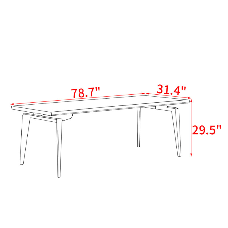 Table de salle à manger en bois massif de style nordique, H 29,5 po x L 78,7 po x l 31,4 po