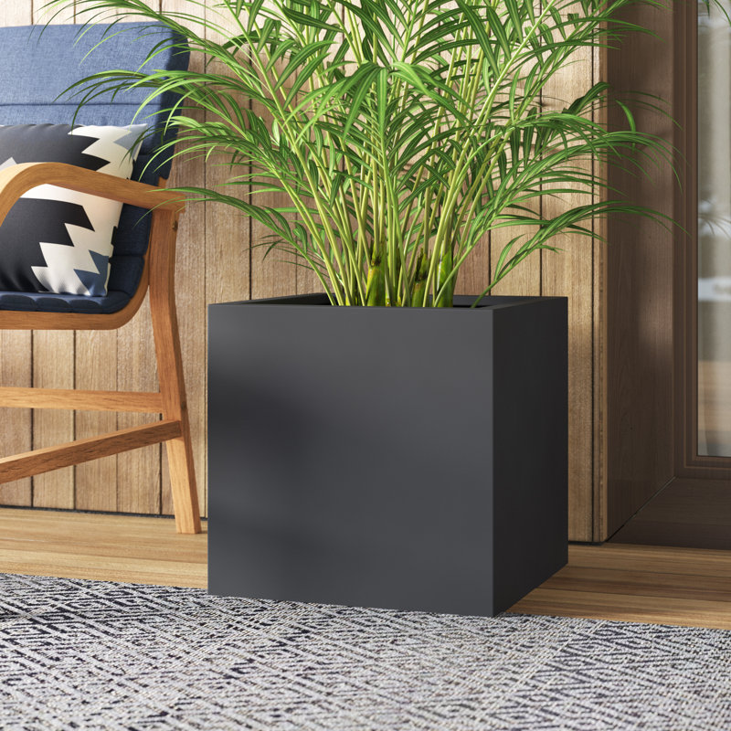 Aquita Handcrafted Stone Indoor / Outdoor Pot Planter, 15" H x 15" W x 15" D, Gray