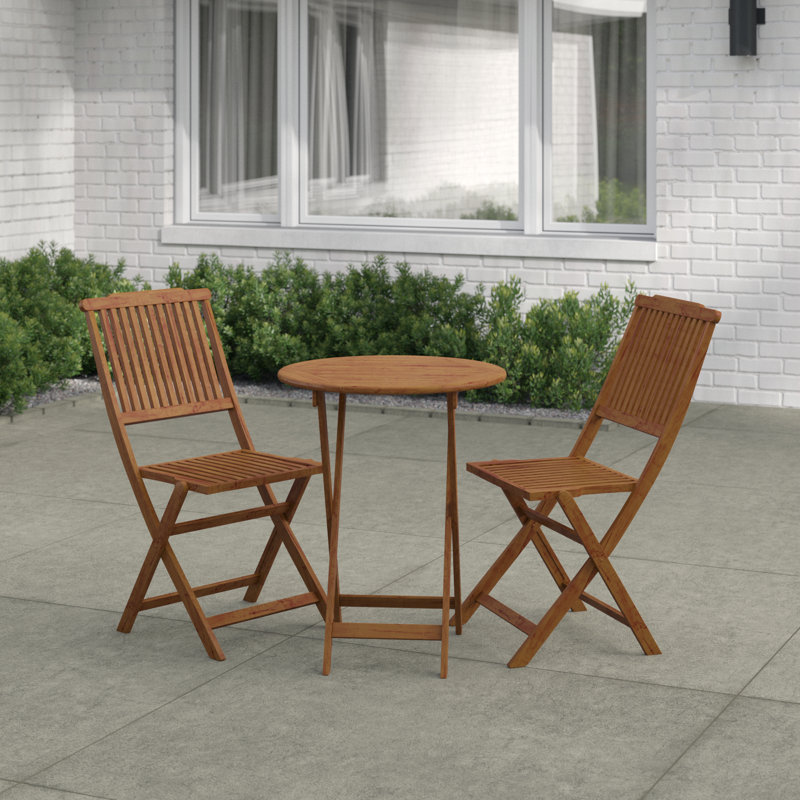2 - Person Wood Patio Dining Set with Round Table
