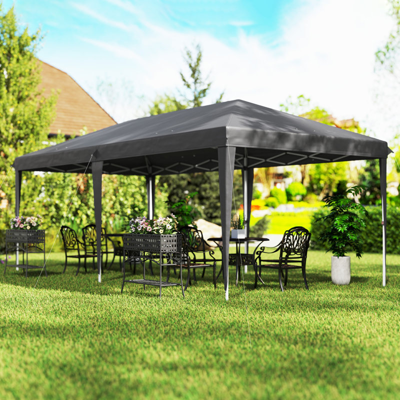 Steel Soft-top Gazebo, 270cm H x 585cm W x 295cm D, Grey