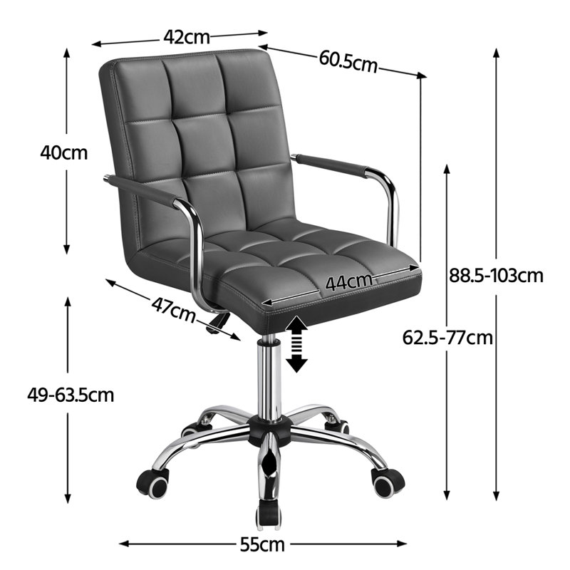 Mid Back Executive Swivel Office Chair with Metal Frame and Arms, Grey