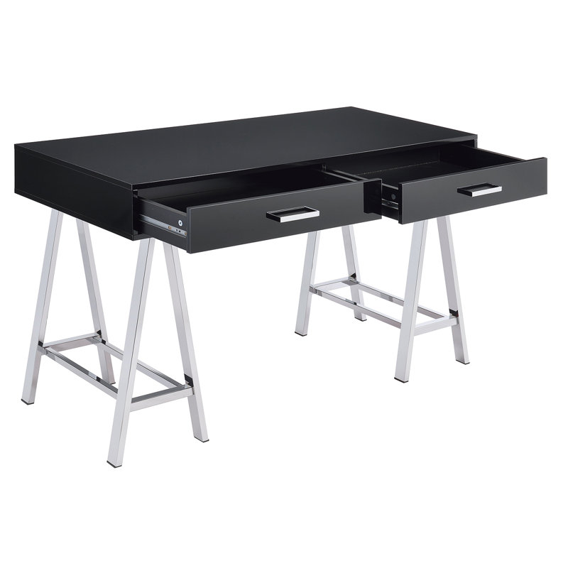 Bureau d'écriture avec 2 tiroirs, bureau avec base en métal