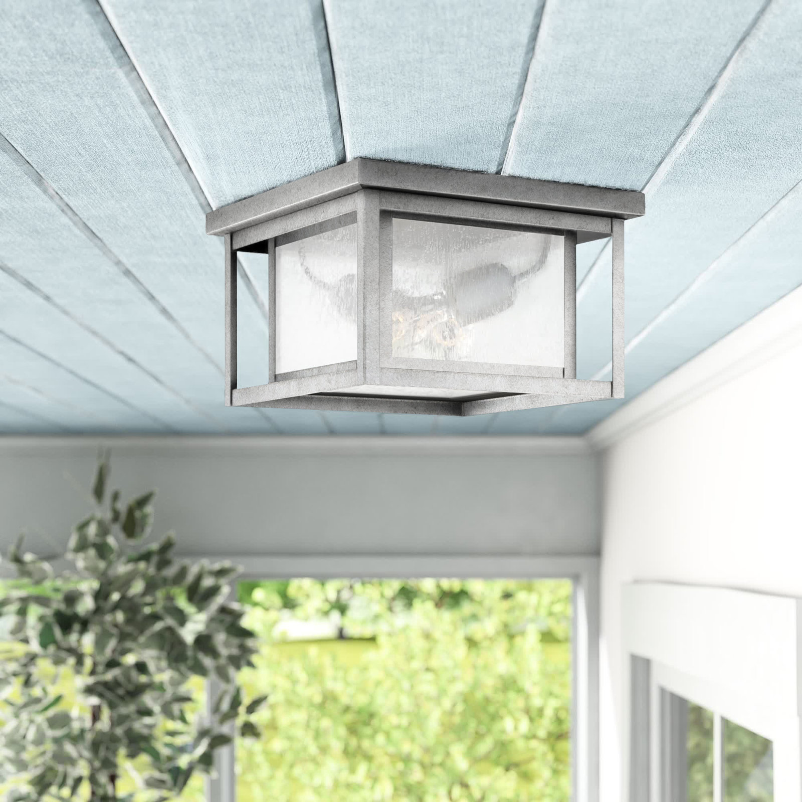 Vermont Seeded Square Outdoor Flush Mount, Weathered Pewter
