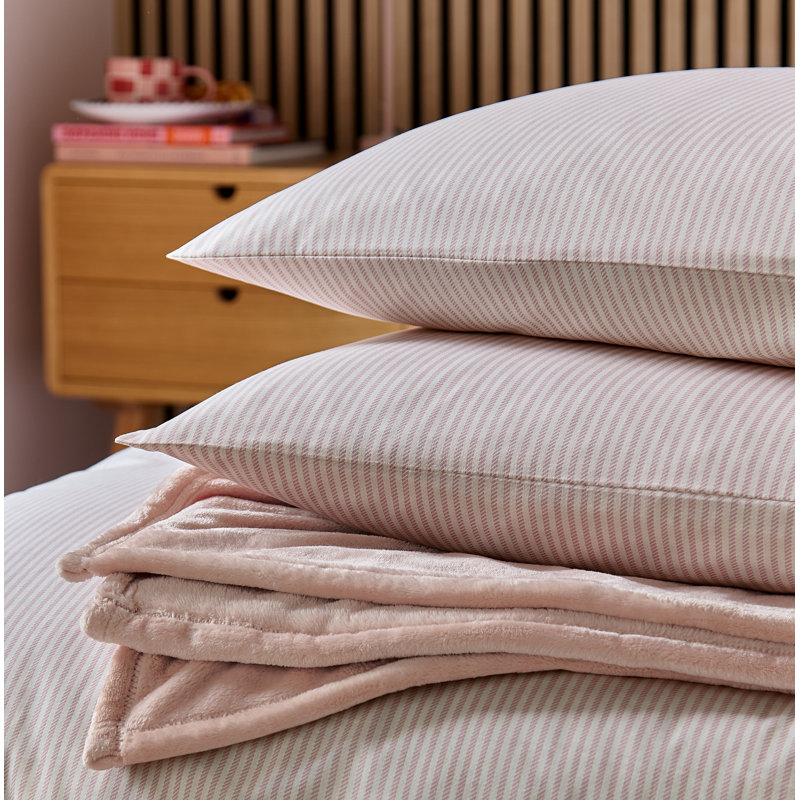 Twill Stripe Duvet Cover Set, Pink Striped, Kingsize Duvet Cover + 2 Pillowcases