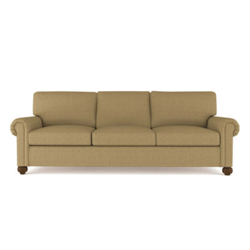 Canapé Leroy, H 36 po x l 84 po x P 49 po, Tapis massepain en lin à tissage carré, Brun foncé