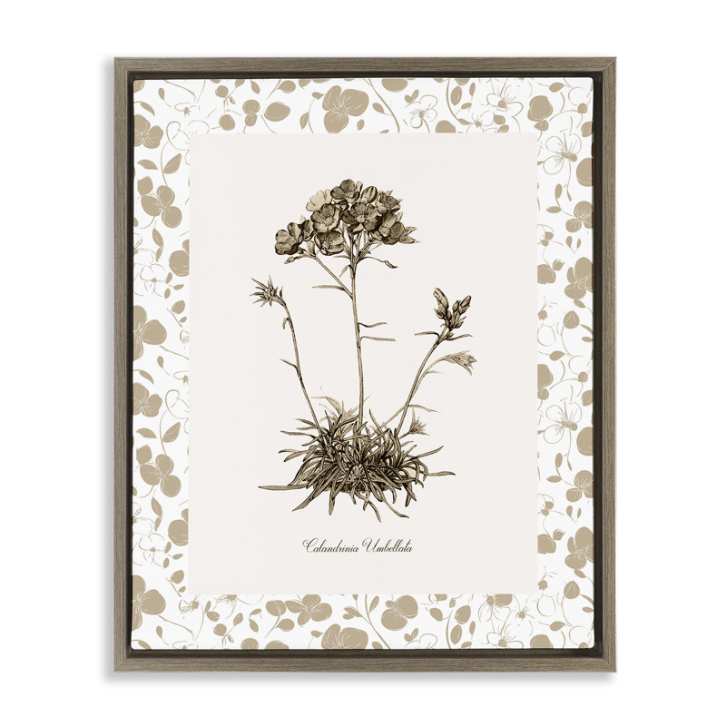 Cadre flottant neutre avec fleurs et herbes impériales, design par Kelly Donovan, H 31 po x l 25 po
