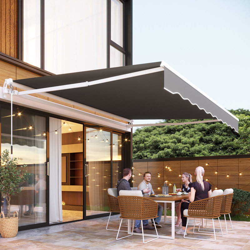 AECOJOY Manual Retraction Slope Patio Awning, 120" W x 96" D, Gray, Solid Color