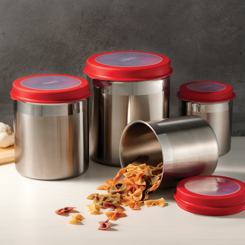 4 Piece Kitchen Canister Set, Red