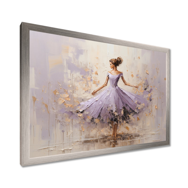 «Minimalisme mauve doré ballerine I», impression sur toile de ballet, H 24 po x l 32 po x P 1 po, Cadre argenté