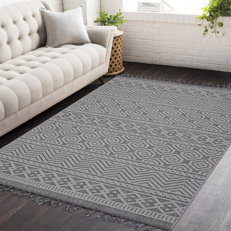 Naar Guros Area Rugs, Grey/White/Geometric Accent Power Loom Machine -Crafted Rug, Rectangle 4' x 6'2"
