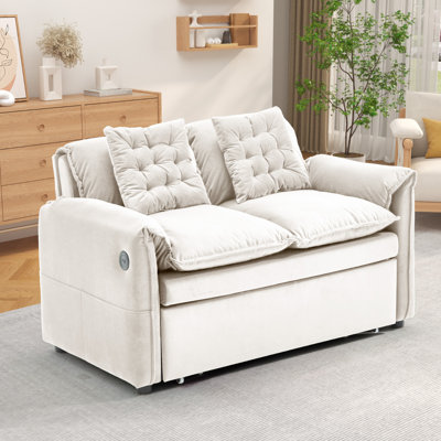 55" Compact 3-In-1 Sofa Bed: 5-Position Adjustable Backrest, Hidden Storage & USB Charging | Pull-Out Sleeper For Small Spaces