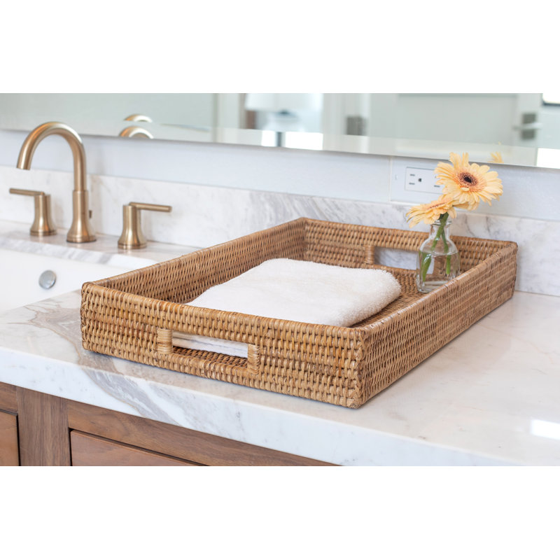 Edmond Rattan Tray, 3" H x 22" L x 15" W, White Wash