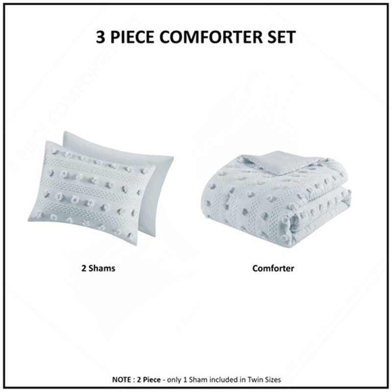 Clip Jacquard Comforter Set, Full Comforter + 2 Pillow Shams, Blue