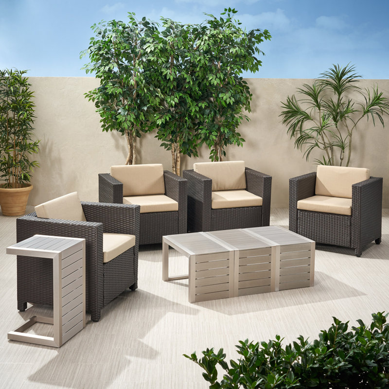 Arville 4 - Person Patio Conversation Set, Dark Brown/Beige and Silver