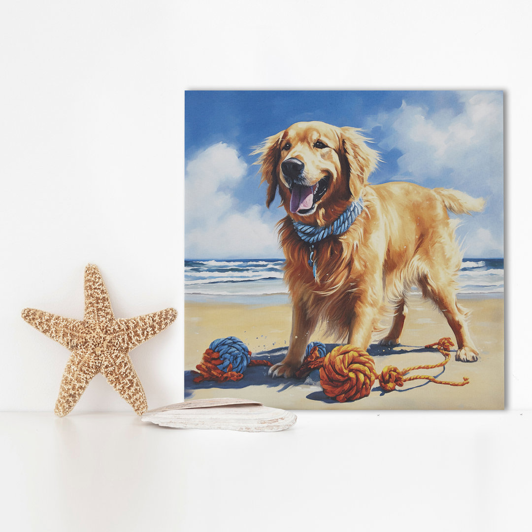Ollyver Beach Dogs Golden Retriever Canvas Wall Art Winston Porter
