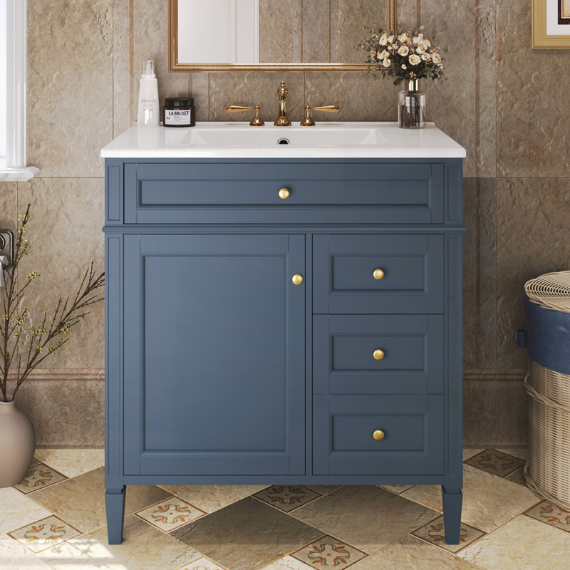Meuble-lavabo 30 po avec lavabo supérieur, Blue/Gold