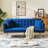 Blue Velvet Convertible Futon Sofa Bed With Tufted Design & Gold Legs-1642486516