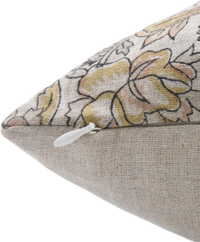 Housse de coussin intérieur / extérieur Floral Linen, 14 po x 20 po, Orange / beige floral 2, Forme rectangulaire