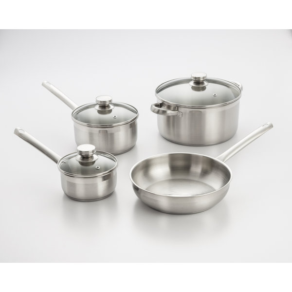 J&V Textiles 7-Piece Stainless Steel Cookware Pots and Pans Set with Wooden Handles, Silver