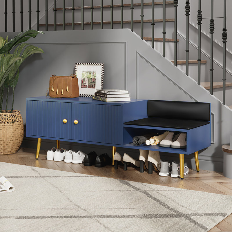 Shoe Storage Bench Including Cushions, Navy