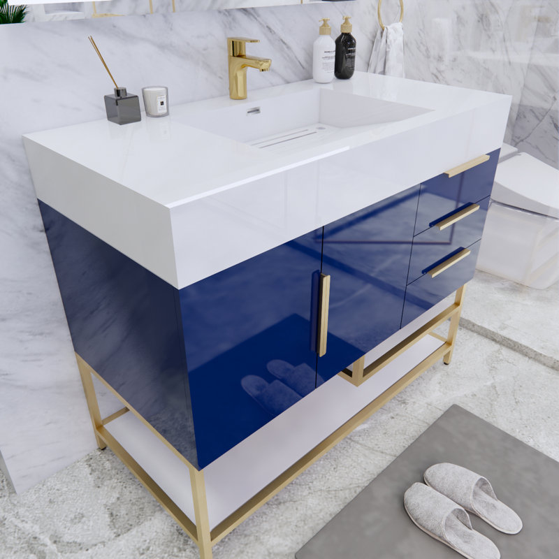 Ensemble de meuble-lavabo simple 41,5 po Glasgow, Bleu nuit ultrabrillant