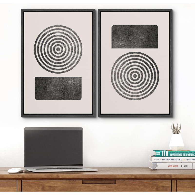 Mid-Century moderne boho Mid Century, H 36 po x l 48 po x P 1,5 po, Cadre flottant noir