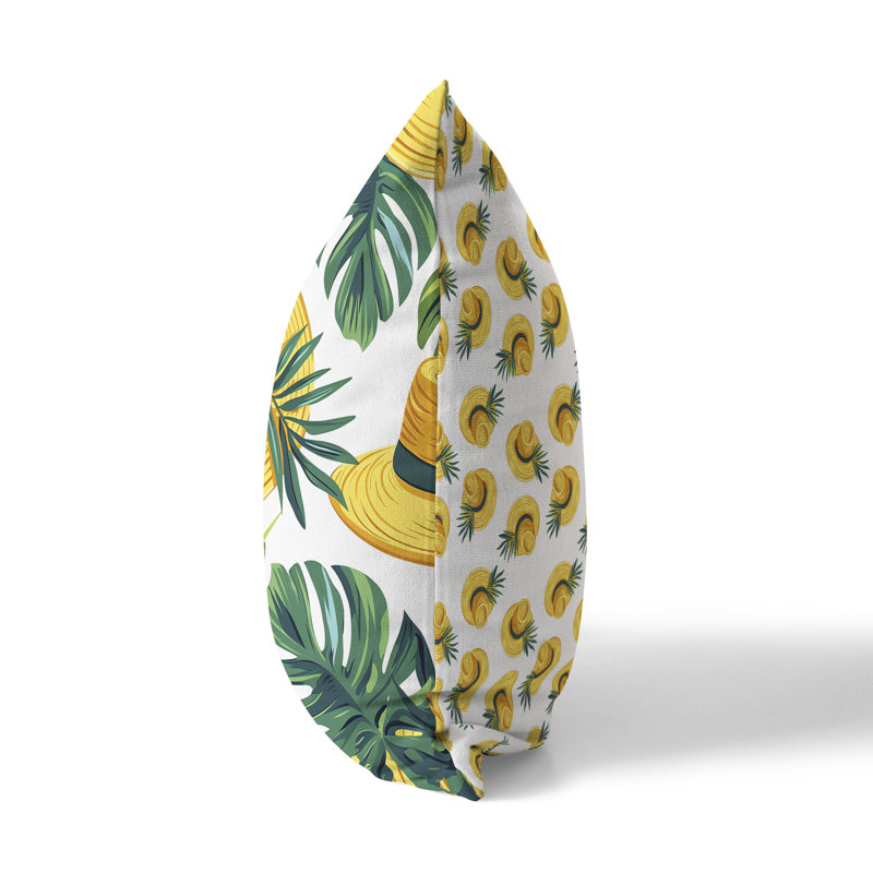Tropical Hat Dreams  Square Throw Pillow, Green/Yellow, 16"H x 16"W