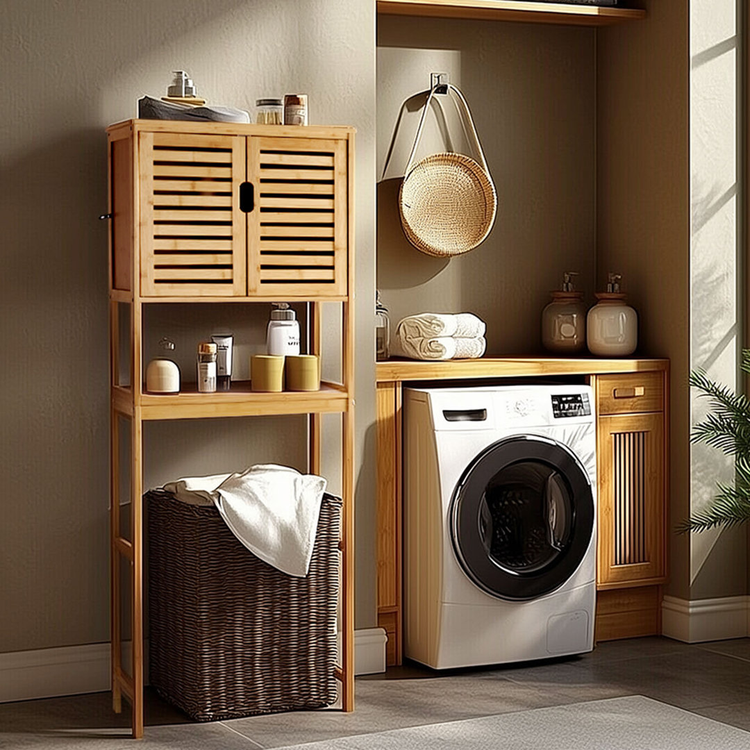 Bamboo Over The Toilet Storage Cabinet, 68.9 in Height Bathroom Storage Organizer with Double Door & Inner Adjustable Shelf, Bathroom Space Saver Orga