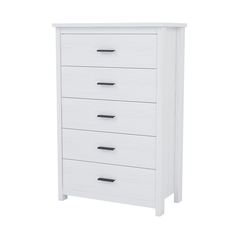 Commode 5 tiroirs style rétro American Country, Blanc