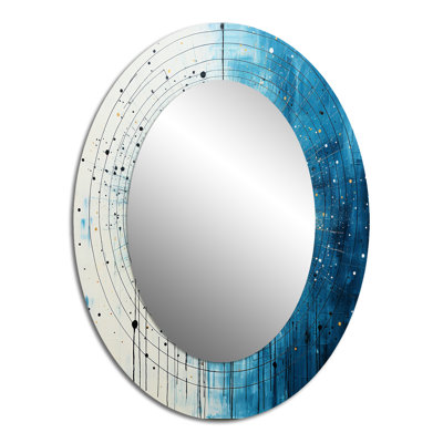 White Blue Minimalism Moon - Blue Modern Oval Wall Mirror