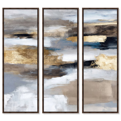Tawny Tides II, impression sur toile encadrée, grand format, art abstrait, par Art Remedy, cadre en noyer, 16 x 48