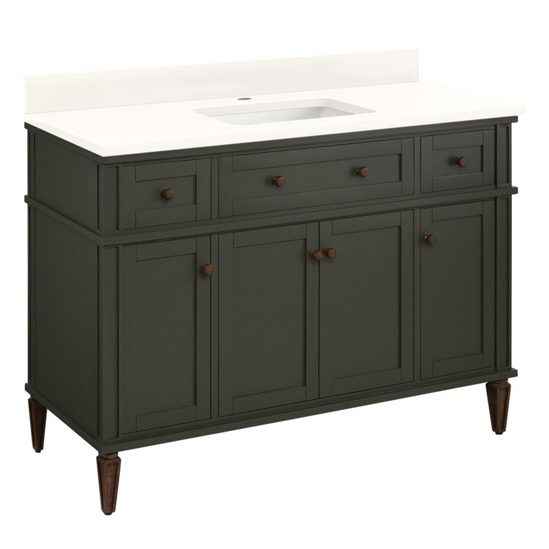 48" Elmdale Vanity for Rectangular Undermount Sink, Arctic White Quartz, Dark Olive Green, Single-Hole