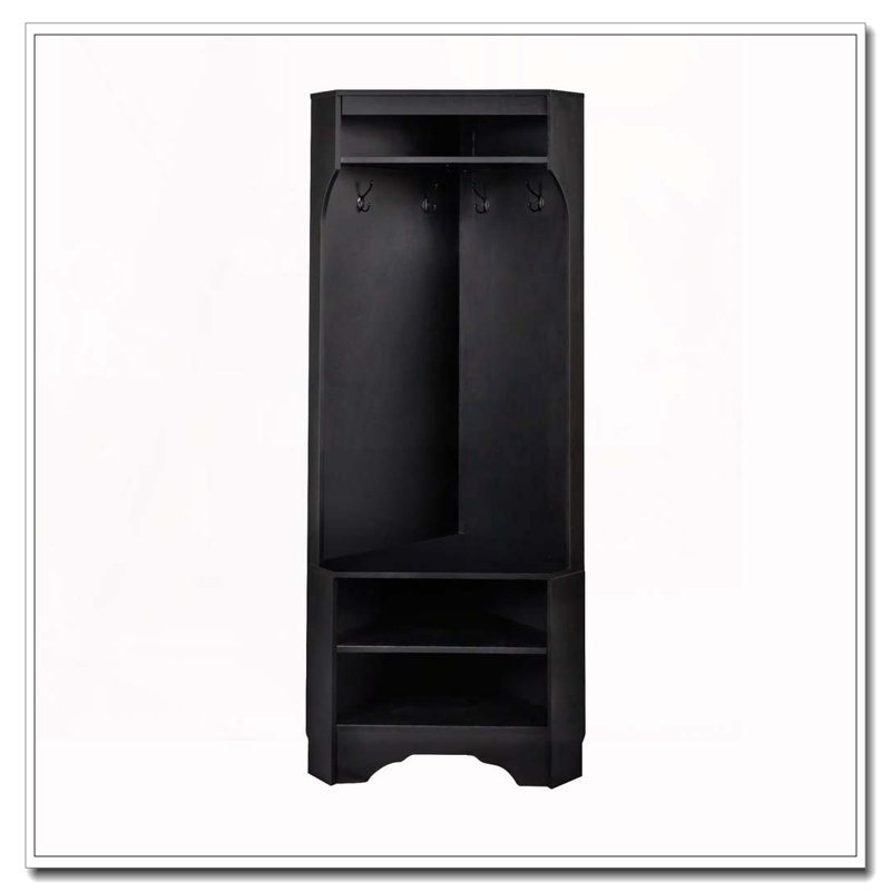 Minimalist Corner Hall Tree with Shoe Bench, Black