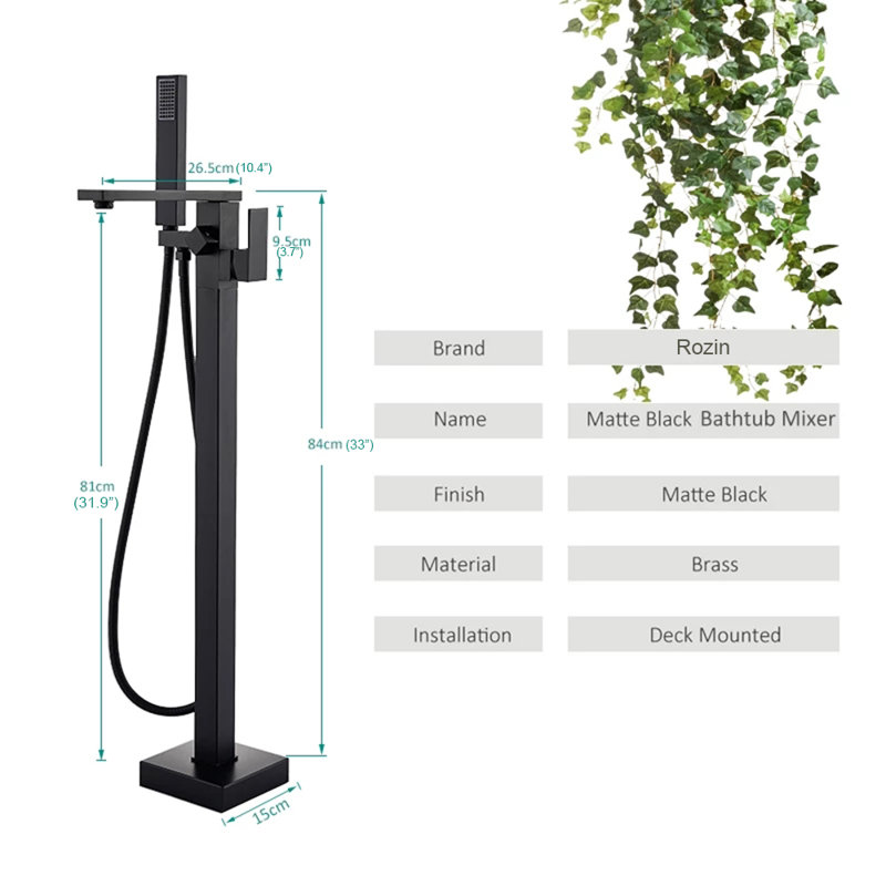 Floor Waterfall Faucet Bath Filler with Diverter