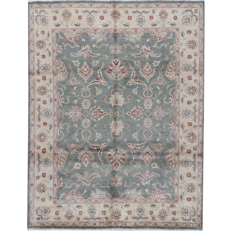 Tapis vert et doré de haute qualité noué à la main