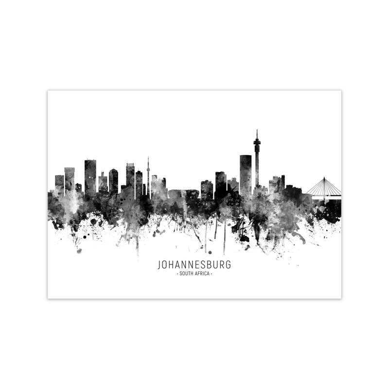 Johannesburg South Africa Skyline Black White City Name by Michael Tompsett - Print, Unframed, 60cm H x 84cm W x 1cm D