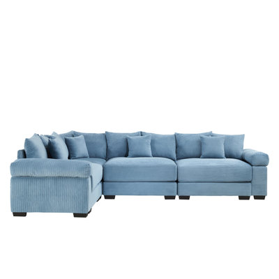 Felder L-Shaped Corduroy Sectional Sofa with Throw Pillows & Deep Seating