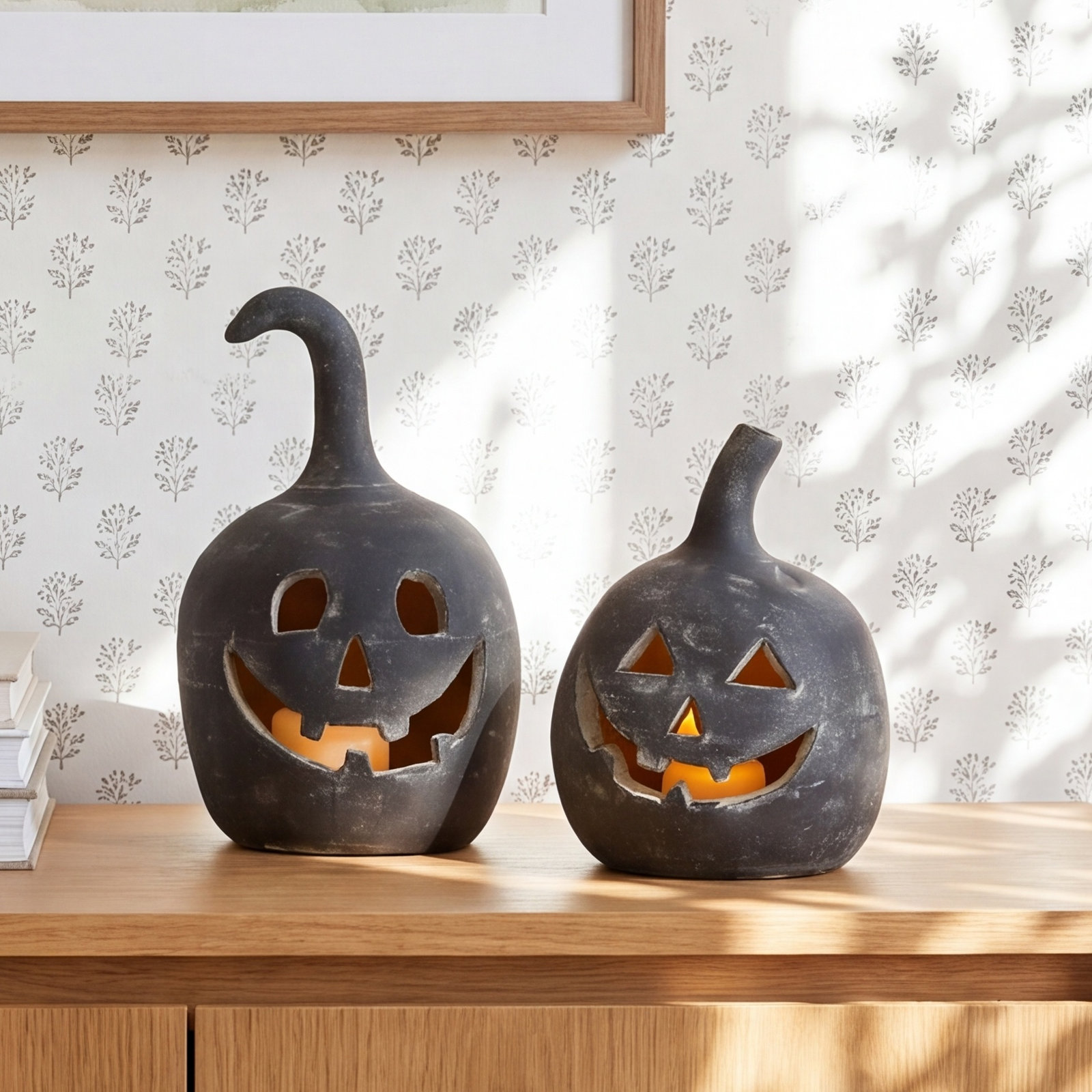 2-Piece Black Clay Jack-O'-Lantern Set