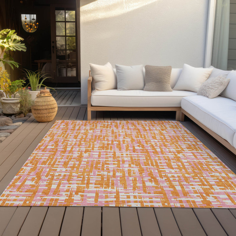 Tapis beige intérieur / extérieur lavable à la machine Chayden ACN1060, Rectangle 10 pi x 14 pi
